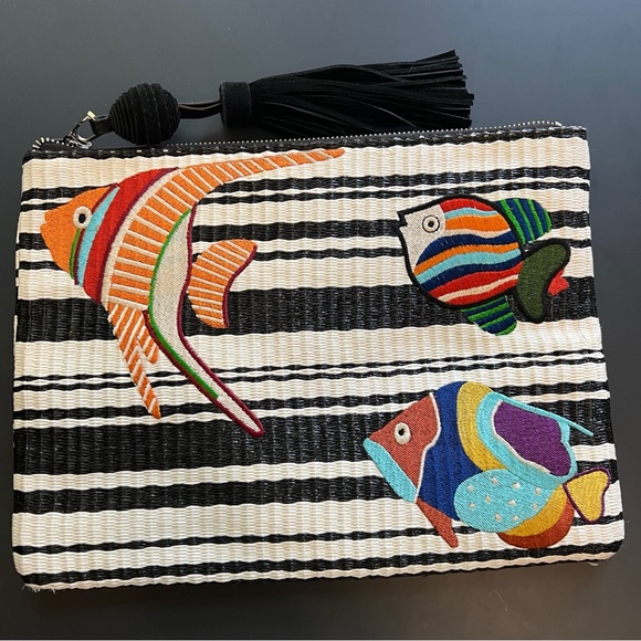 Sam Edelman Synthia Tropical Fish Straw Clutch Wristlet - Picture 1 of 8